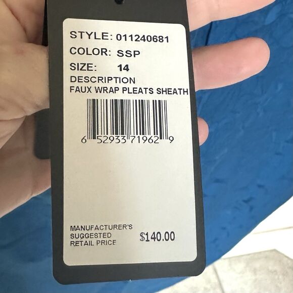 Adrianna Papell Dress 14 Pleated Sheath Midi Sleeveless Blue NWT - Picture 6 of 7